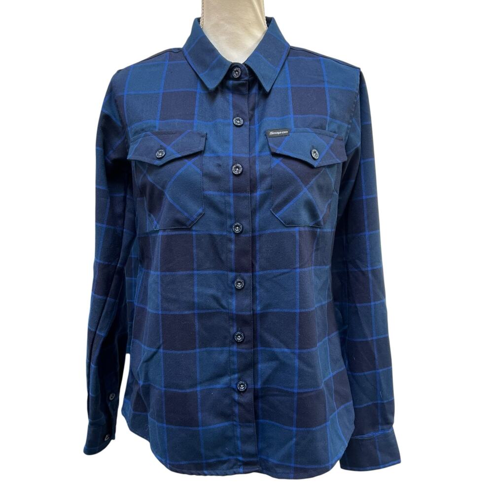 Dixxon Flannel Co Snap-on Shirt Women’s M Blue Plaid Button Front Work EUC